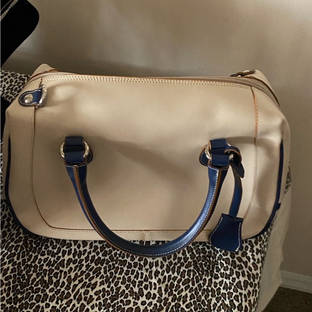Nardelli Leather Cream & Blue Satchel Handbag